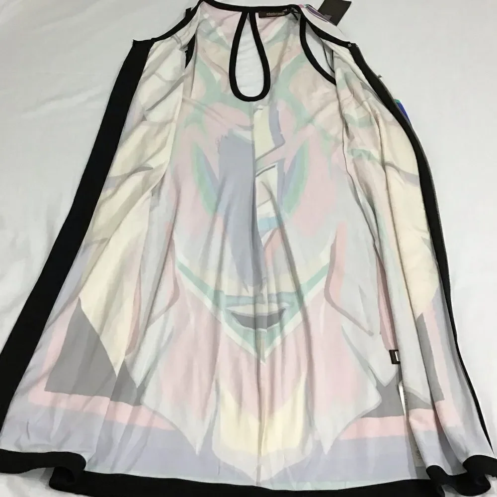 Roberto Cavalli Dress Front Zipper Detail Dress Multi Color Knee Length Size 44